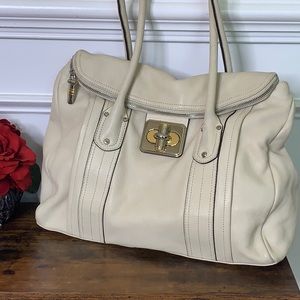 B Makowsky Off-White Leather Satchel